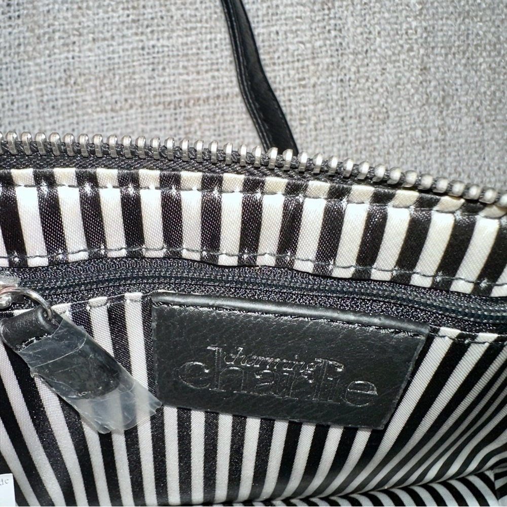 CHARMING CHARLIE Faux Leather Crossbody Purse Black White Perforated Bag Handbag - Picture 4 of 15